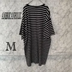アメリカンホリック ブラック/ホワイト　ストライプ Tシャツ Mサイズ