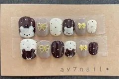 くまネイル　くまリボンネイル　ガーリー　冬ネイル　クリスマス　ベリーショート