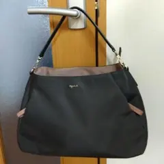 アニエスベー ナイロンバッグ ワンハンドルバッグ グレー×くすみピンク