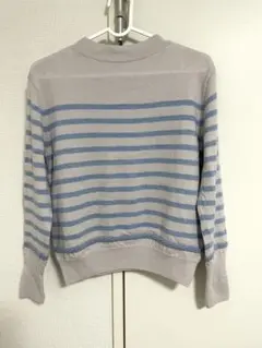 HUMAN WOMAN 長袖ニットセーター グレーと青のストライプ