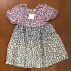 フラワープリント 半袖ワンピース 4-5歳