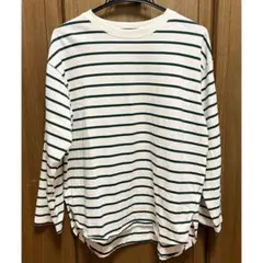 しまむら CLOSSHI ヘビロテ ボーダー ロンT 長袖 グリーン L
