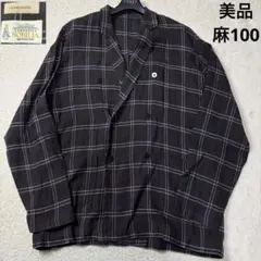 美品 リネン100 BEAMS テーラードジャケット ダブル パープル チェックのサムネイル
