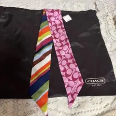 COACH ストライプ・ロゴ リボンスカーフ
