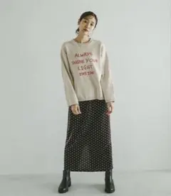 【グローバルワーク】グリッタードット柄　ベロアＩラインスカート　ブラウン