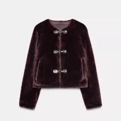 【タグ付き新品】フェイクファートグルボタンジャケット ダークエンジ S ZARA