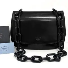 希少‼️PRADA ロゴ型押し プラスチックチェーンショルダーバッグ 黒 白タグ