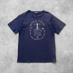 古着 BEAMS フェード デザイン プリント Tシャツ M ネイビー 紺 半袖
