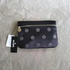 【新品タグ付】マリークワント ダブルファスナーフラットポーチ ビジュー ブラック