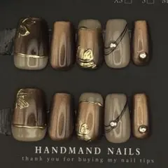 m 流行色ブラウン マグネット ゴールドニュアンス 大人ネイル