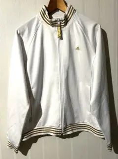 adidas ホワイトジャージ ゴールドラメストライプ 【ラメ糸使用希少】