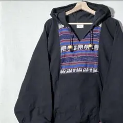 【LOVE TENT】 ネイティブパーカー　コットン　ドローコード　ブラック　黒