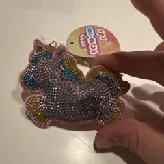 ゆめかわ　ラインストーンキーホルダー　ピンク　ユニコーン