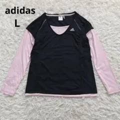 adidaアディダス スポーツウェアカットソー 長袖 Ｌ トレーニング　紺ピンク