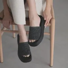 明日発送 LOWRYS FARM カンドウフィットニットサンダル 厚底 美品