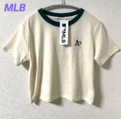 アスレチックス　Tシャツ　クロップ丈　ワンポイント刺繍ロゴ　　リンガー　MLBのサムネイル