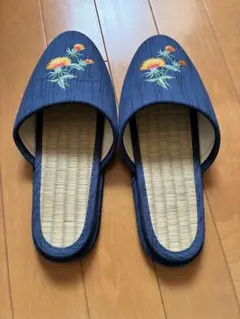 花柄刺繍 ネイビー 和風スリッパ