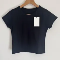 アニュアンス シルクタッチ コットン クロップド Tシャツ トップス ブラックのサムネイル