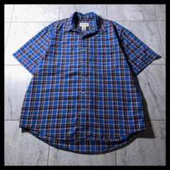 90s〜 Eddie Bauer 半袖 チェック シャツ ブルー オレンジ Mのサムネイル