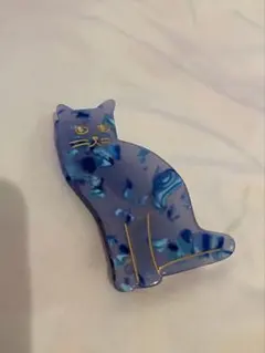 猫型ヘアクリップ 青と水色