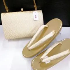 新品未使用 礼装用 佐賀錦ゴールド系草履バッグセット　フリーサイズ OL-k8