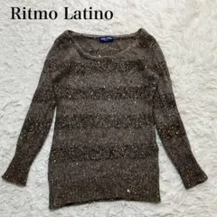 Ritmo Latino ウール混　ニットセーター L ボーダー　ラメ　上品