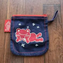 かえるのピクルス　デニム刺繍ポーチ