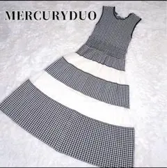 MERCURYDUO ブロックチェック フレア ニット 切替 ワンピース S