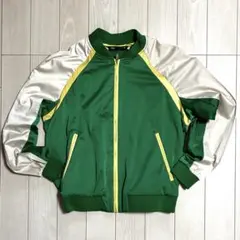 ZARA カラーブロック サテン ナイロンブルゾン グリーン×ホワイト×イエロー