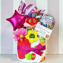 出産祝いに大人気！はらぺこあおむし ティーザーチャイム豪華おむつケーキ 女の子