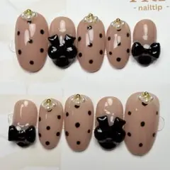 ドット柄 リボン パール ベージュ ブラック 10枚セット