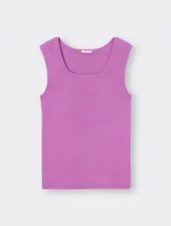 GU リブスクエアネック ニットタンクトップ ピンク L