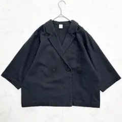 人気 かぐれ リネン混 ジャケット オーバーサイズ ゆったり 7分袖 紺 