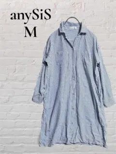 【anySiS】【M】2 チュニック　シャツ　ポケット　ストライプ　襟付き