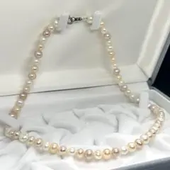 うすピンク系 本真珠 パール ネックレス 約6.1~6.8mm マルチカラー