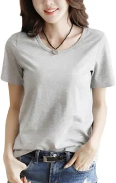 Tシャツ XL グレー 半袖 Uネック 無地 カットソー シンプル 大きめ