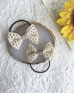 【ハンドメイド】レースリボンヘアゴム BE