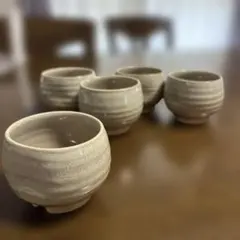 陶器製 湯飲み 5個セット グレー ピンク