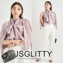 新品★ジャスグリッティー シアーストライプラッフルブラウスアプワイザーリッシェ JUSGLITTY - 新品☆ジャスグリッティー シアーストライプラッフル