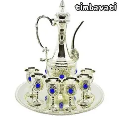 8点セット☆新品☆【イスラム食器】ポット＆グラス6客＆トレー セット＊シルバー色