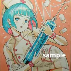 【手描きイラスト 141】オリジナル原画 色紙 夢可愛い「ナースのお仕事」