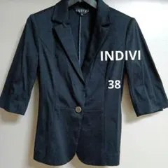INDIVI 七分丈 テーラード ストレッチジャケット 38 ブラックのサムネイル