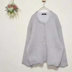 RagOut【M】アンゴラニット カーディガン クルーネック ライトグレー