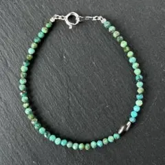 3mm 天然ターコイズ、ナバホパール sv925 ブレスレット18.5cm