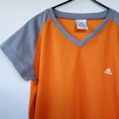 adidas アディダス VネックTシャツ CLIMALITE オレンジ M