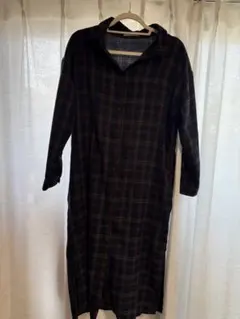 chocol raffine チェック柄長袖ワンピースFサイズ ネイビー