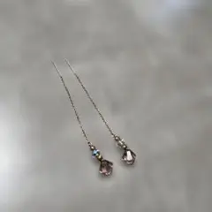ロングチェーンピアス ピンククリスタル　k10