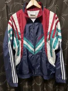 adidas ストライプ ナイロンジャケット80s銀タグ　希少品　万国タグ