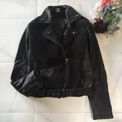 ARMANI EXCHANGE ボア×合皮　ドッキングライダース　黒　XS