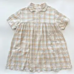 韓国子供服 綿100%ワンピース チェック 110cm〜120cm相当